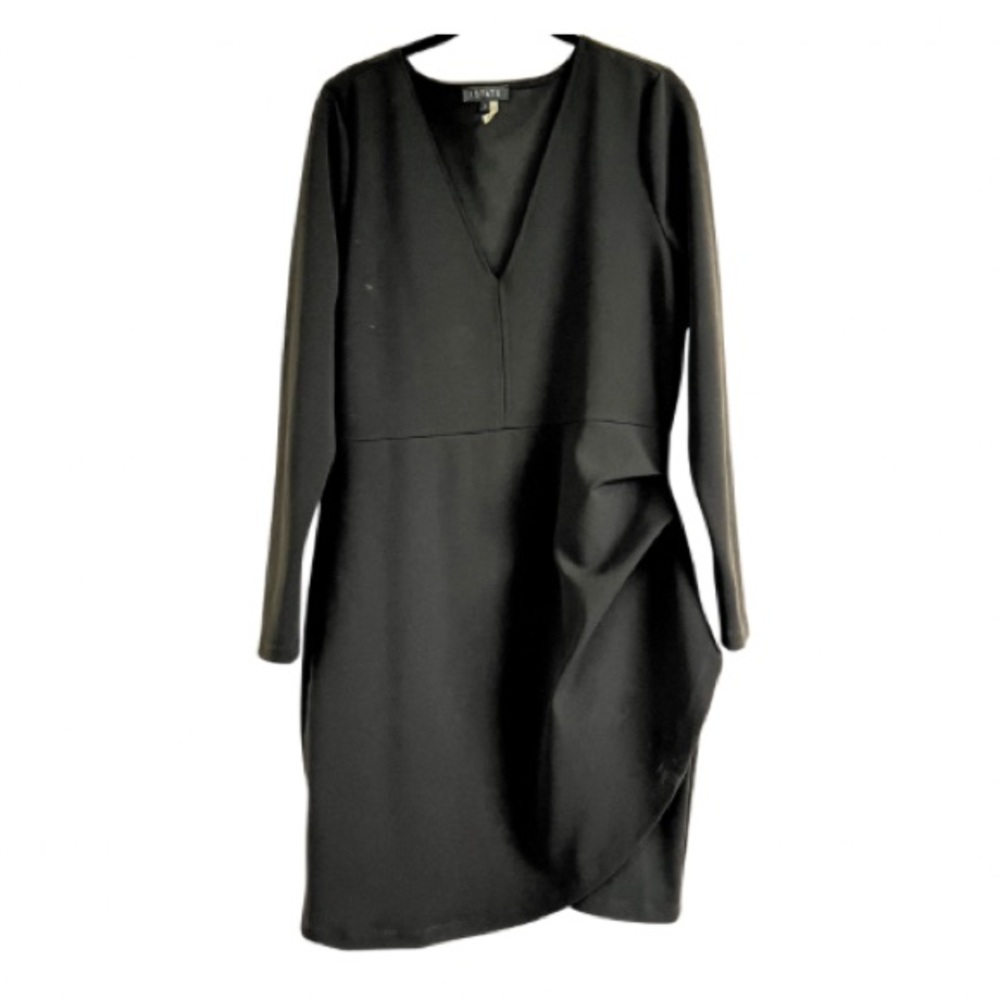 1. State Black V-Neck Draped Ruffle Long Sleeve Mini Dress - size L